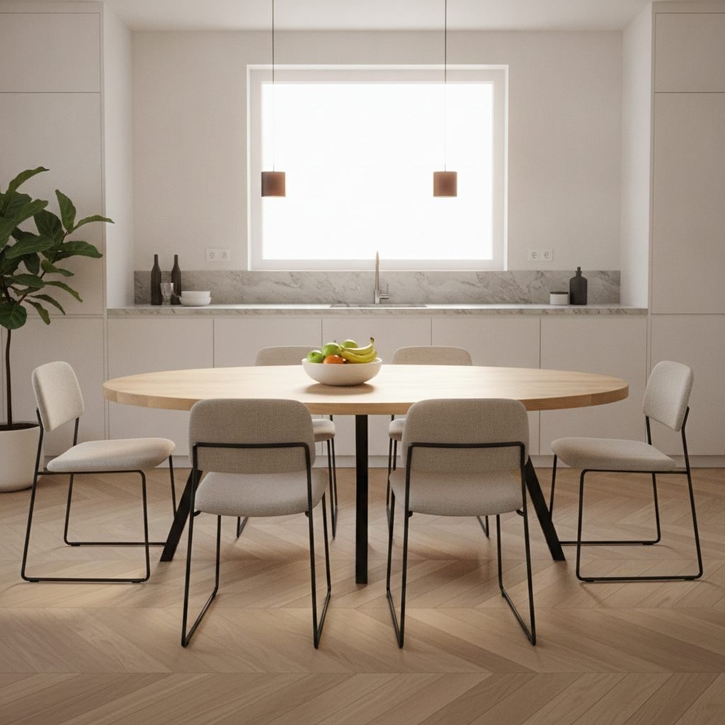 Luna eettafel ovaal massief eiken met zes stoelen