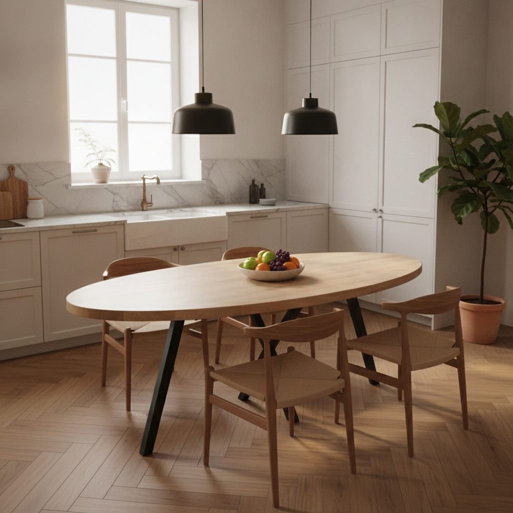 Luna ovale eiken tafel in landelijke keuken